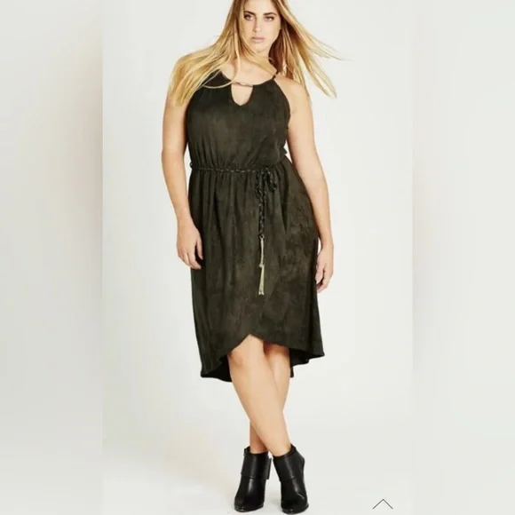 City Chic Thyme Suede Faux Wrap Dress Olive Green Khaki Plus Size S 16 -NWT New - Picture 1 of 11